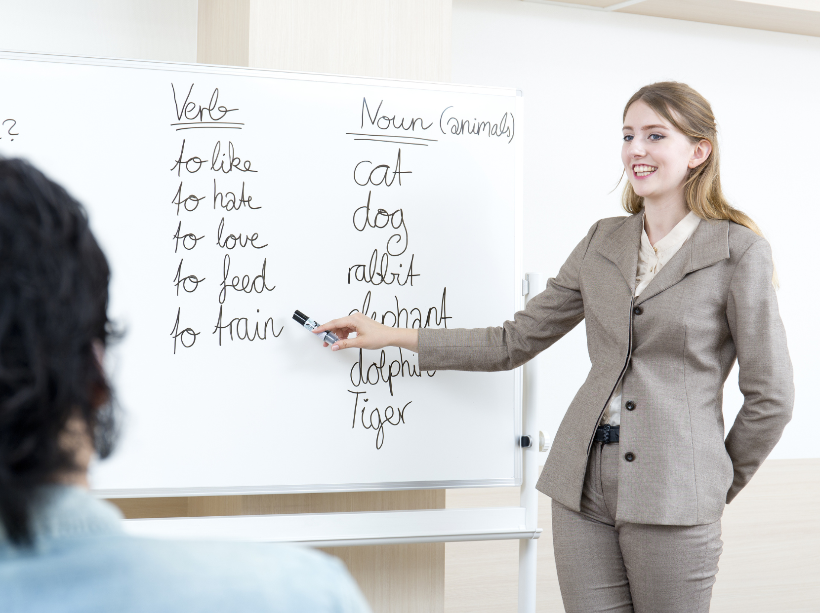 An English teacher explaining vocabulary during class